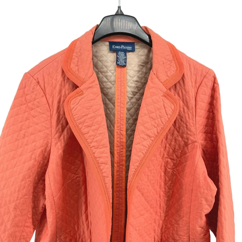 Evan Picone Womens 20W Pre-Owned Quilted Blazer Coral Orange Trim Open Barn Coat